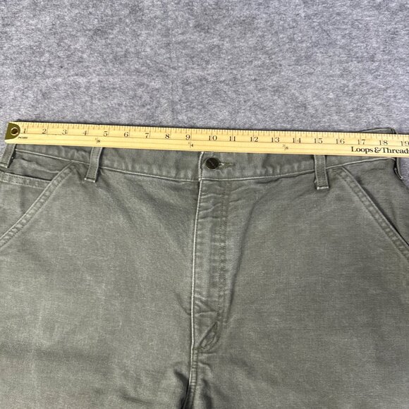 Carhartt Pants Mens 38x36 Green Flannel Lined Workwear B111 MOS Olive - Picture 10 of 13